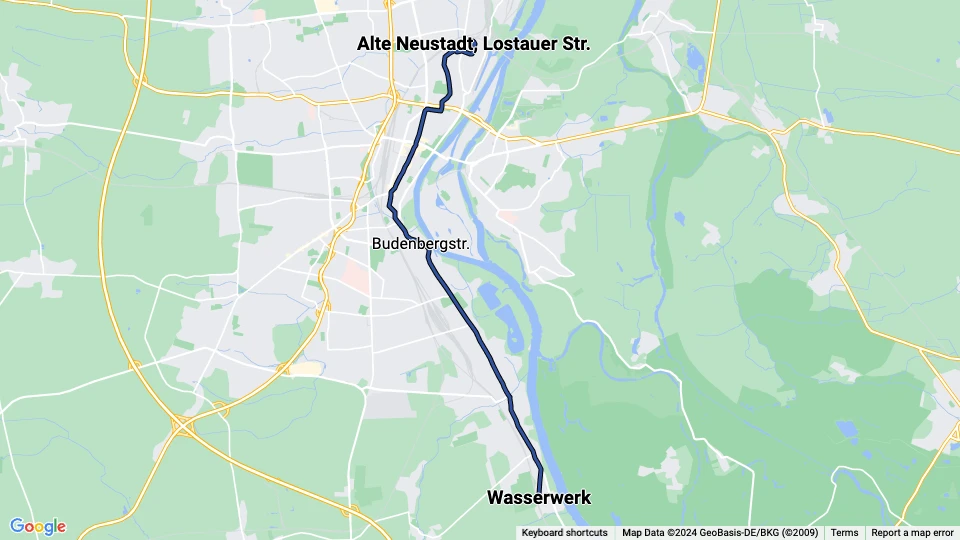 Magdeburg tram line 2: Wasserwerk - Alte Neustadt, Lostauer Str. route map