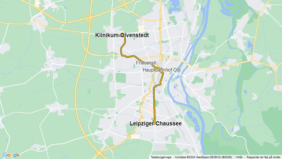 Magdeburg tram line 3: Klinikum Olvenstedt - Leipziger Chaussee route map