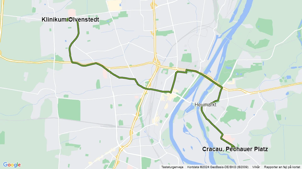 Magdeburg tram line 4: Klinikum Olvenstedt - Cracau, Pechauer Platz route map