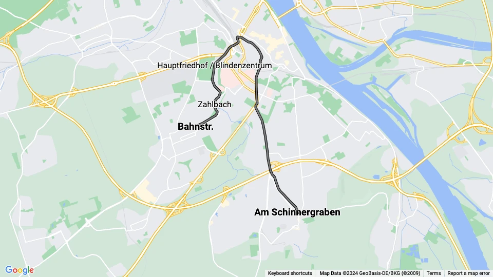 Mainz tram line 52: Bahnstr. - Am Schinnergraben route map