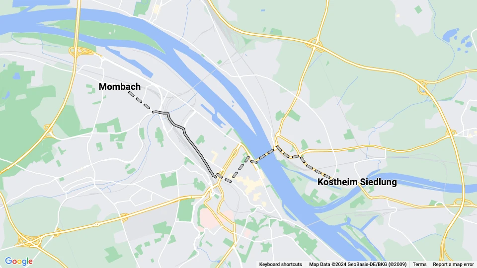 Mainz tram line 7: Kostheim Siedlung - Mombach route map