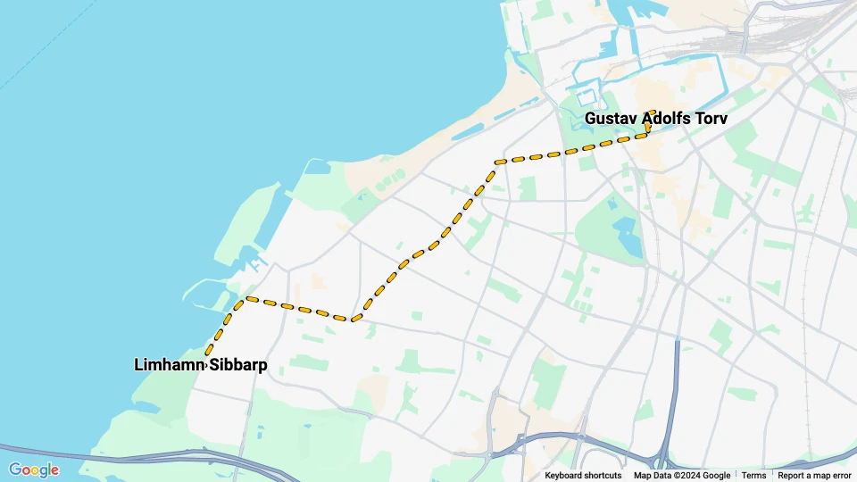 Malmö tram line 4: Gustav Adolfs Torv - Limhamn Sibbarp route map