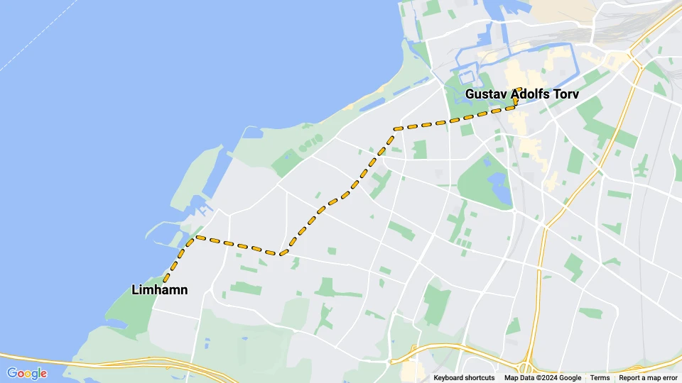 Malmö tram line 4: Gustav Adolfs Torv - Limhamn route map