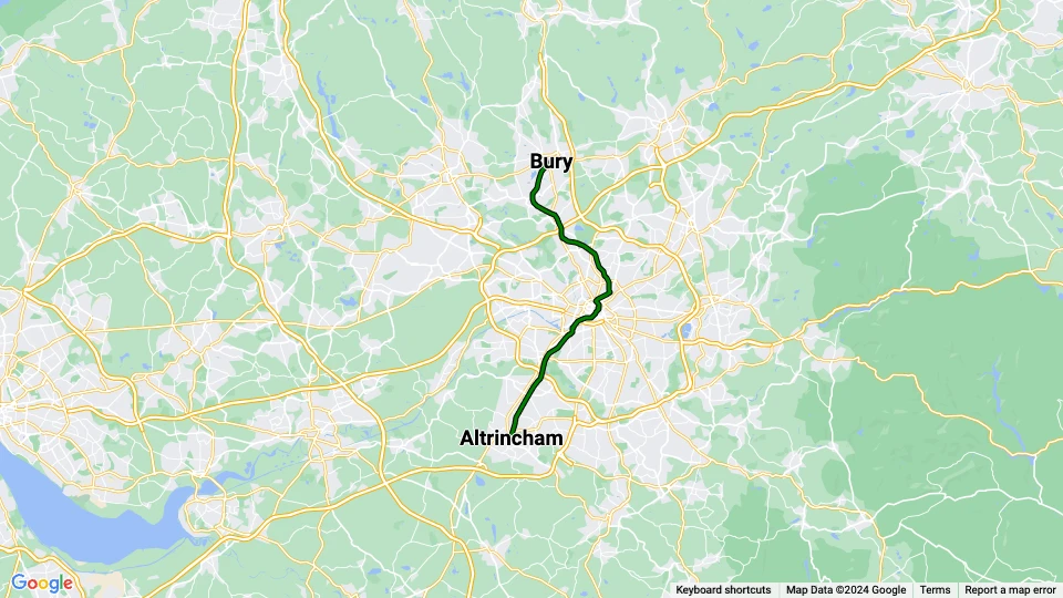 Manchester extra line 1: Altrincham - Bury route map
