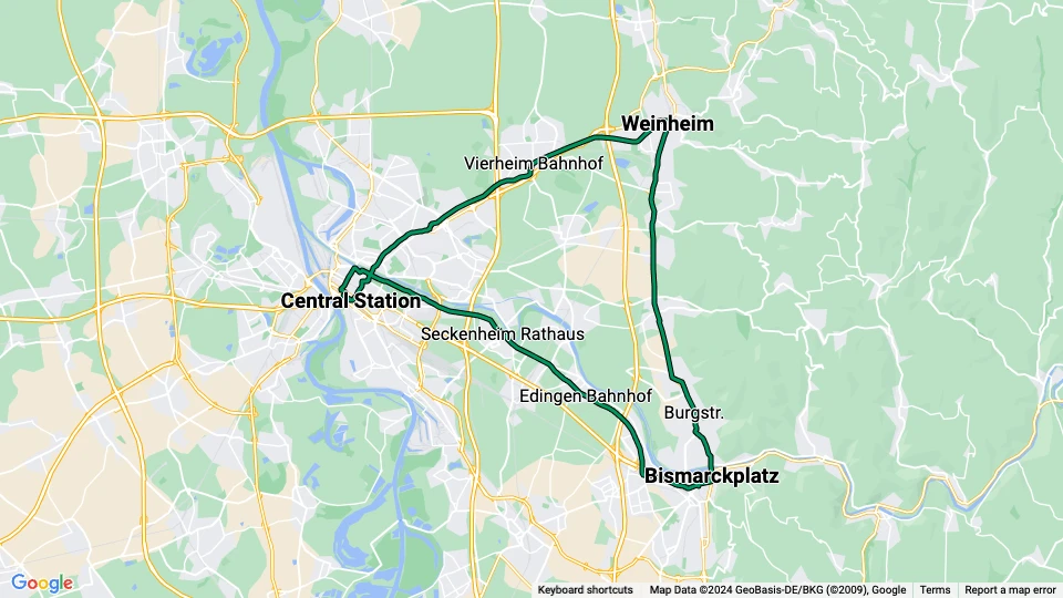 Mannheim regional line 5 route map