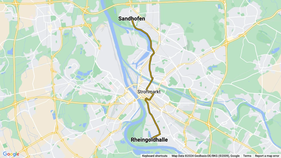 Mannheim tram line 3: Sandhofen - Rheingoldhalle route map
