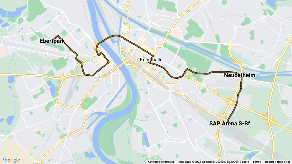 Mannheim tram line 6: Ebertpark - SAP Arena S-Bf route map