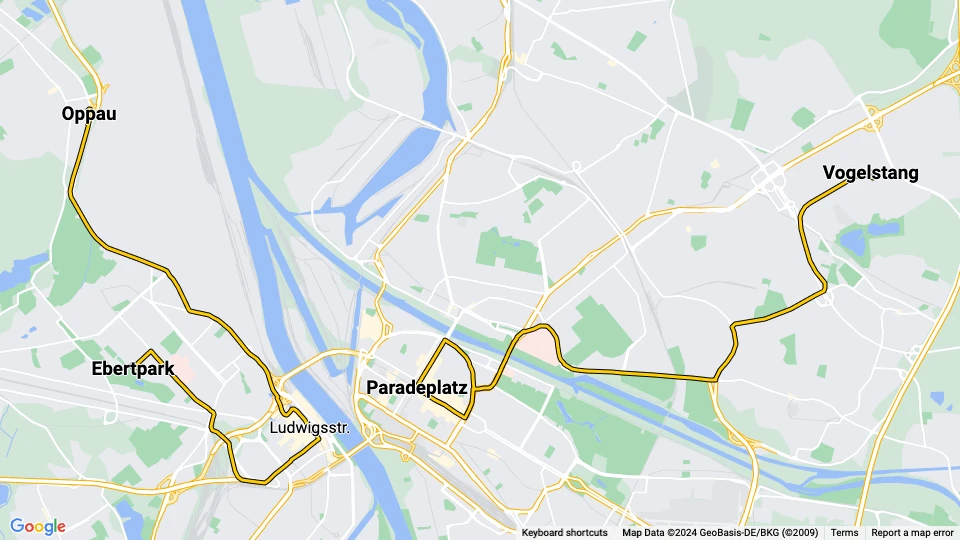 Mannheim tram line 7 route map