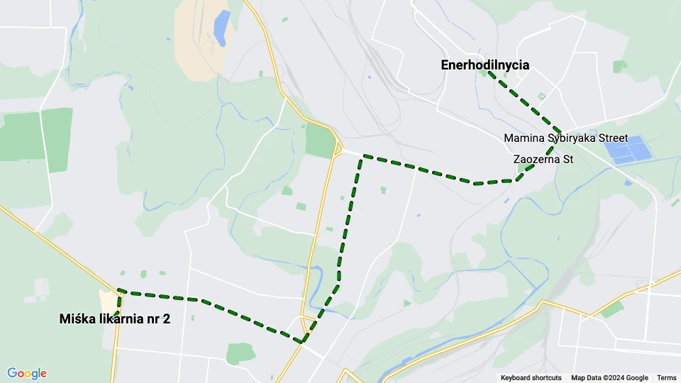 Mariupol tram line 10: Enerhodilnycia - Miśka likarnia nr 2 route map