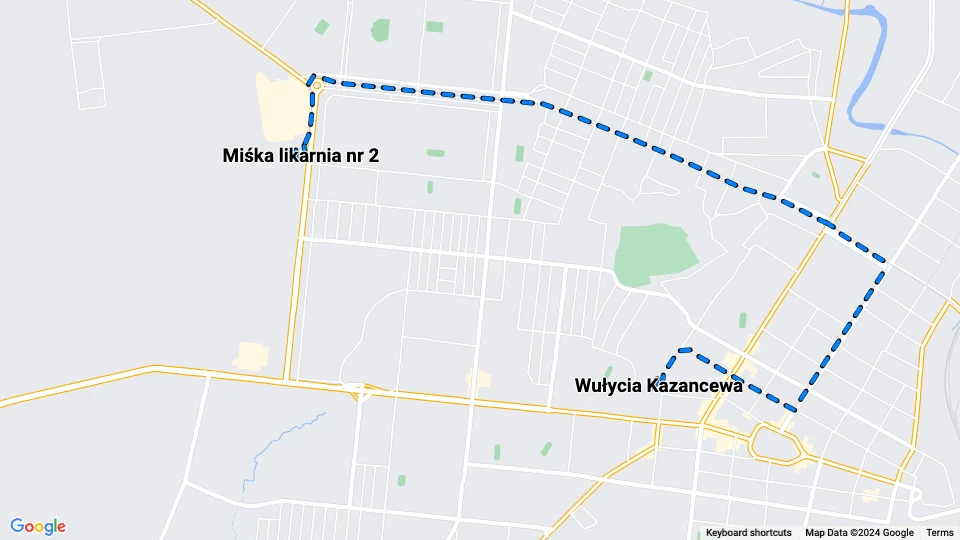 Mariupol tram line 8: Wułycia Kazancewa - Miśka likarnia nr 2 route map