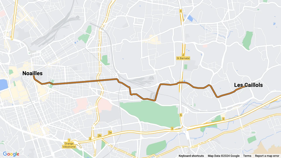 Marseille tram line T1: Les Caillols - Noailles route map