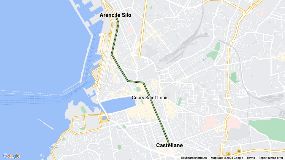 Marseille tram line T3: Arenc le Silo - Castellane route map