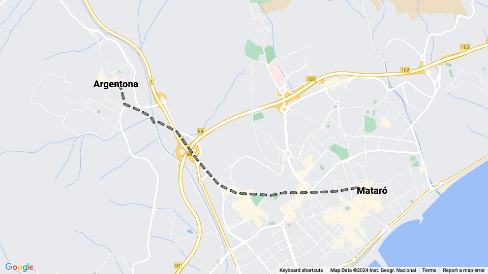 Mataró Tranvía: Mataró - Argentona route map