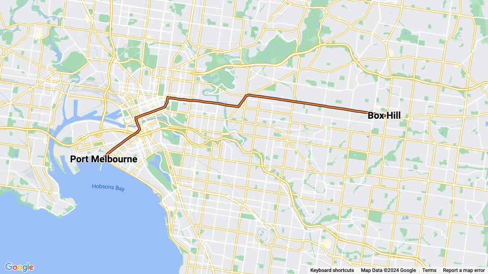 Melbourne tram line 109): Box Hill - Port Melbourne route map