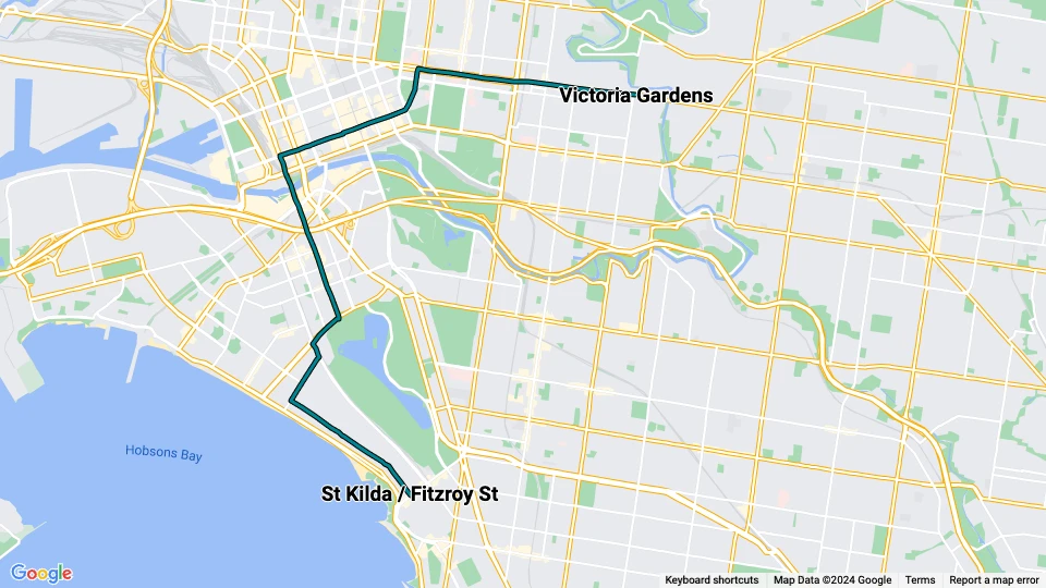 Melbourne tram line 12: Victoria Gardens - St Kilda / Fitzroy St route map