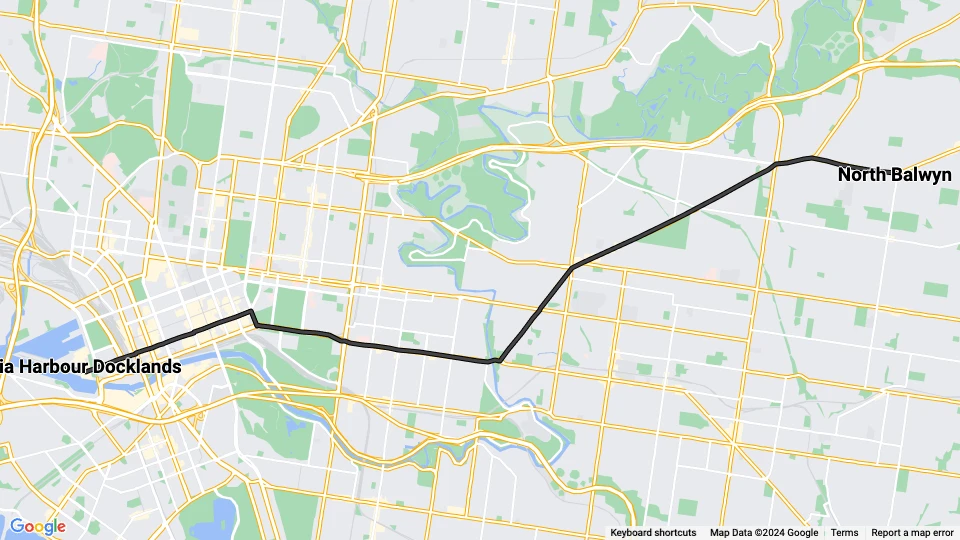 Melbourne tram line 48: North Balwyn - Victoria Harbour Docklands route map