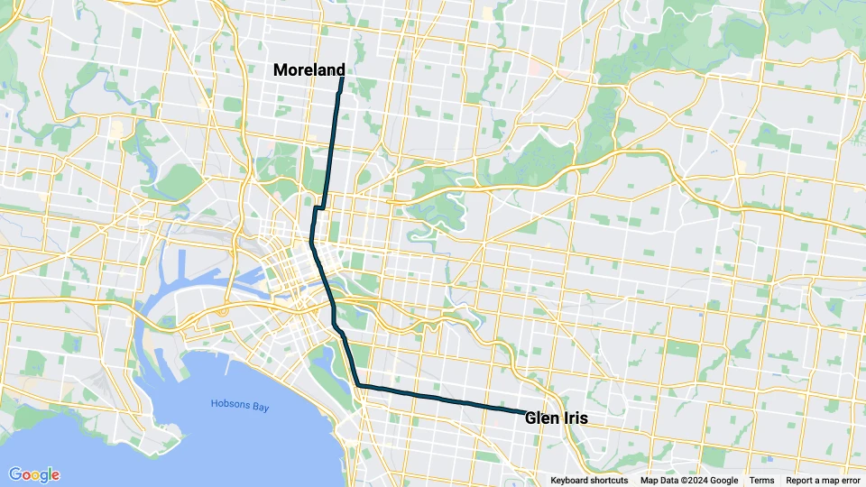 Melbourne tram line 6: Moreland - Glen Iris route map
