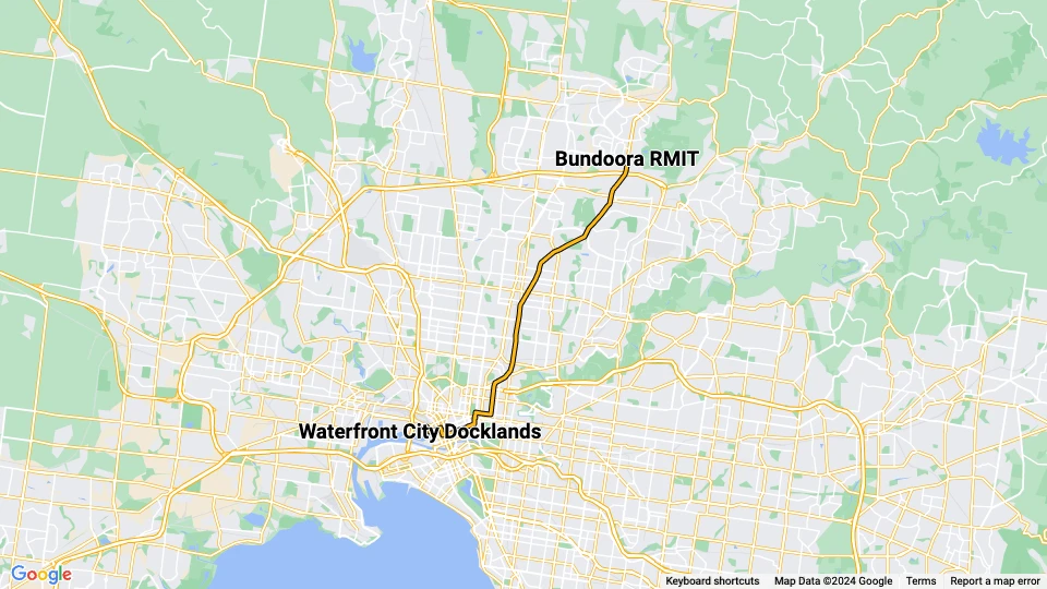 Melbourne tram line 86): Waterfront City Docklands - Bundoora RMIT route map