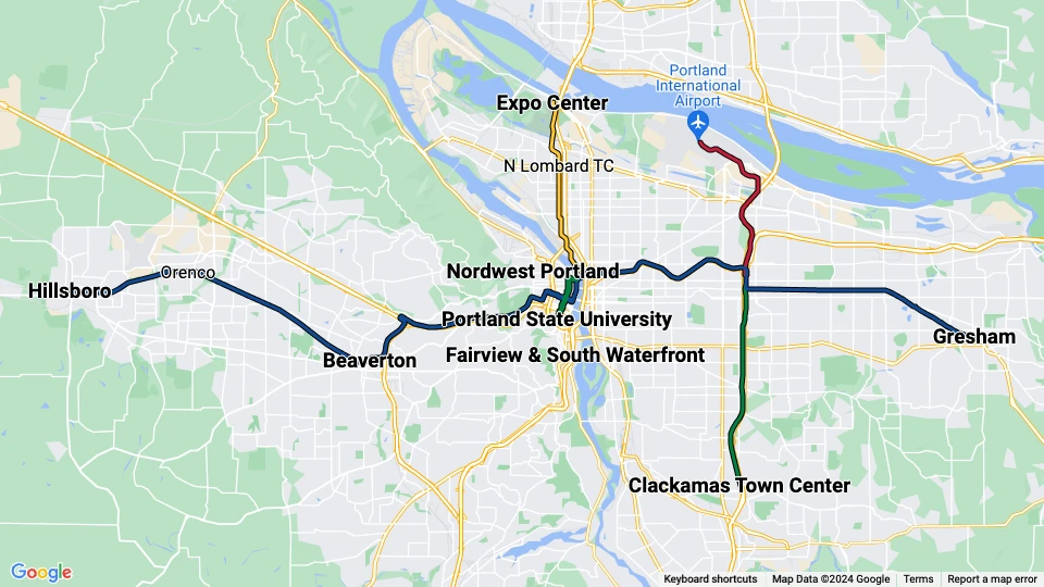 Metropolitan Area Express (MAX) route map