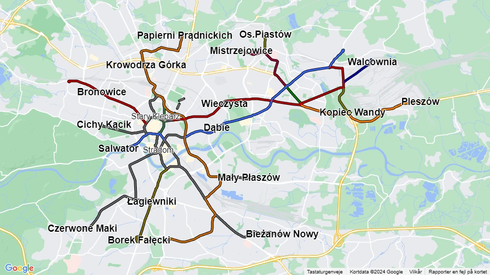 Miejskie Przedsiębiorstwo Komunikacyjne w Krakowie (MPK Kraków) route map