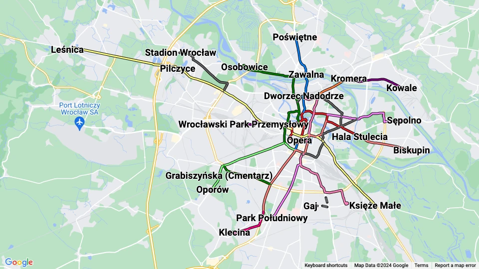 Miejskie Przedsiębiorstwo Komunikacyjne we Wrocławiu (MPK Wrocław) route map