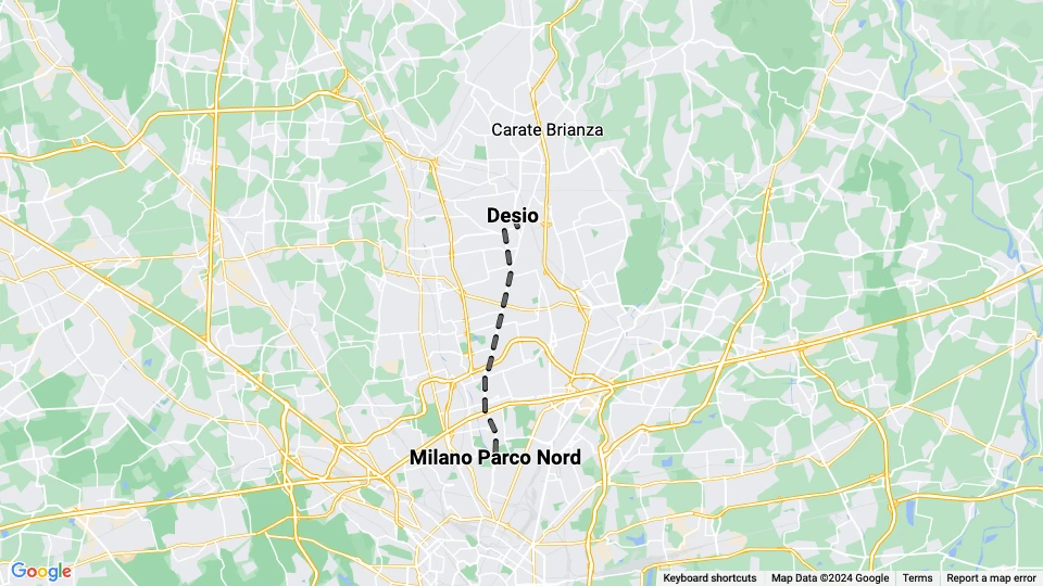 Milan regional line 178: Milano Parco Nord - Desio route map