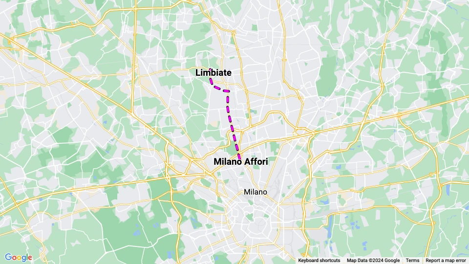 Milan regional line 179: Milano Affori - Limbiate route map