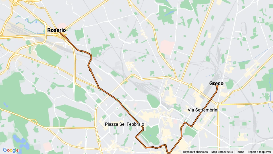 Milan tram line 1: Greco - Roserio route map