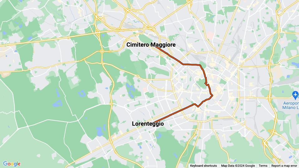 Milan tram line 14: Cimitero Maggiore - Lorenteggio route map