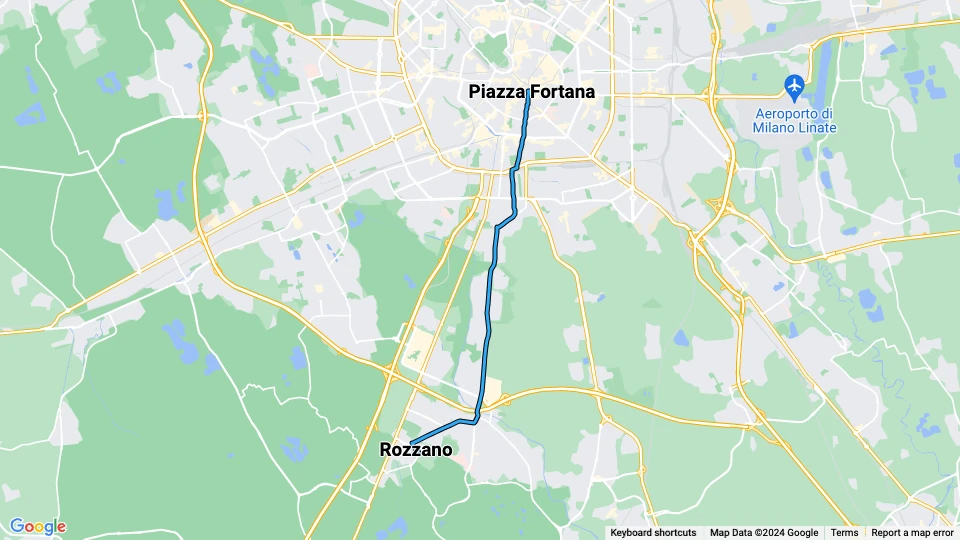 Milan tram line 15: Piazza Fortana - Rozzano route map
