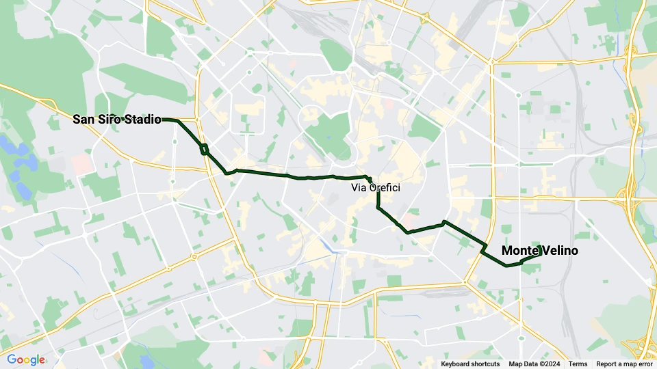 Milan tram line 16: San Siro Stadio - Monte Velino route map