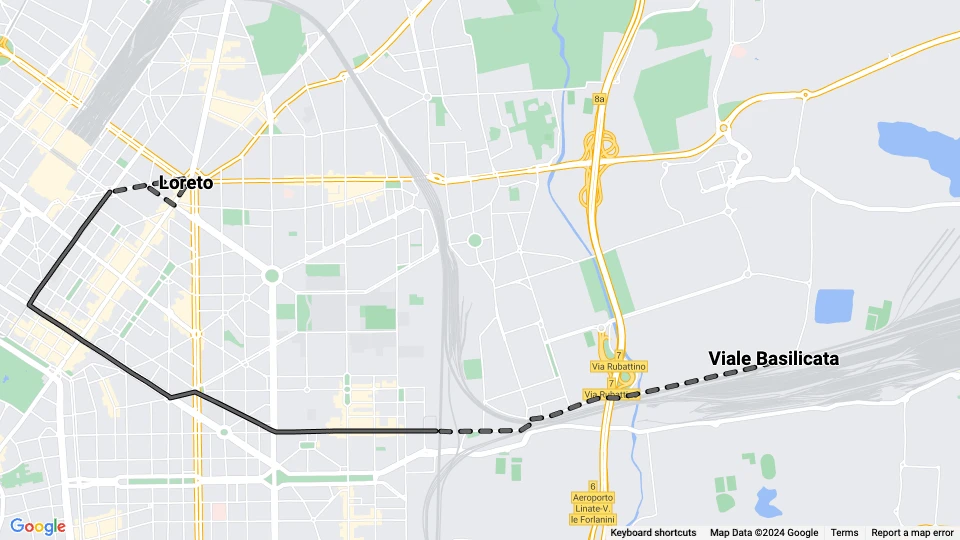 Milan tram line 22: Loreto - Viale Basilicata route map
