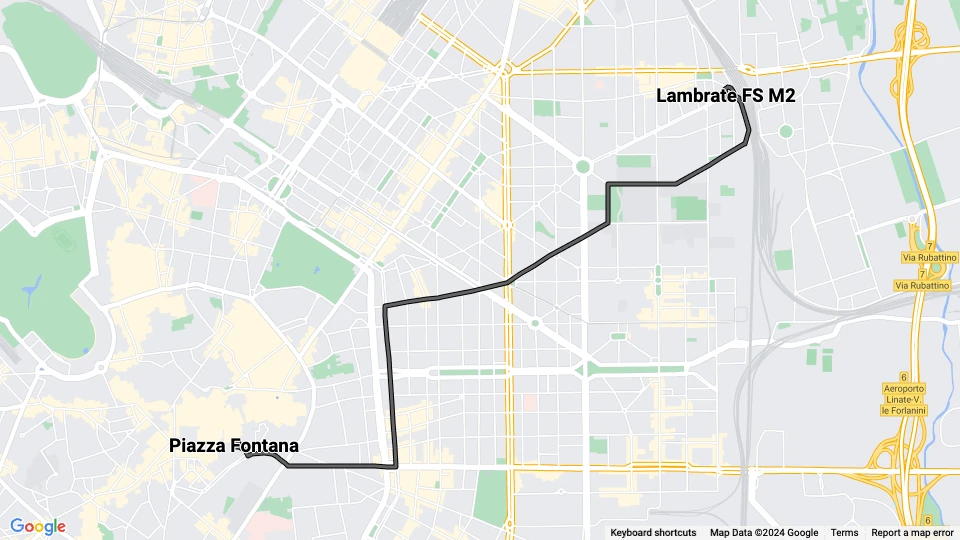 Milan tram line 23: Lambrate FS M2 - Piazza Fontana route map