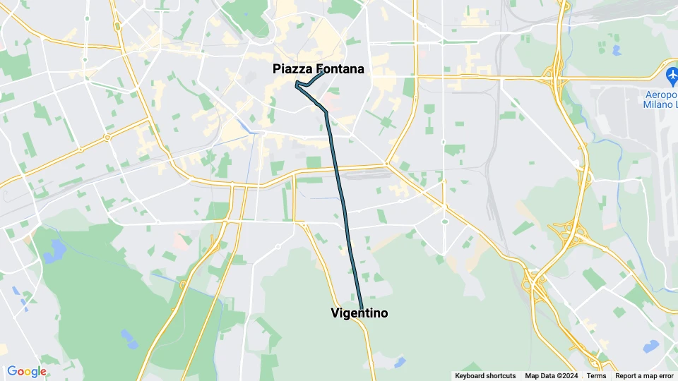 Milan tram line 24: Piazza Fontana - Vigentino route map