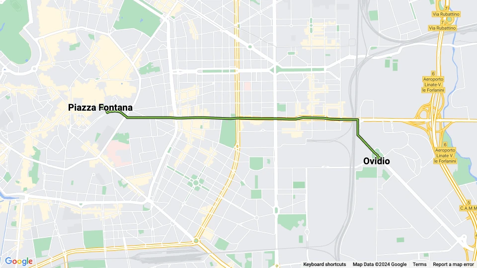 Milan tram line 27: Piazza Fontana - Ovidio route map