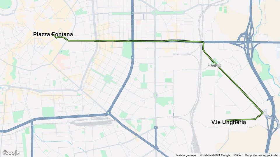 Milan tram line 27: Piazza Fontana - V.le Ungheria route map