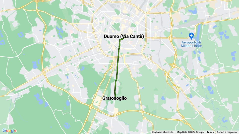 Milan tram line 3: Duomo (Via Cantù) - Gratosoglio route map