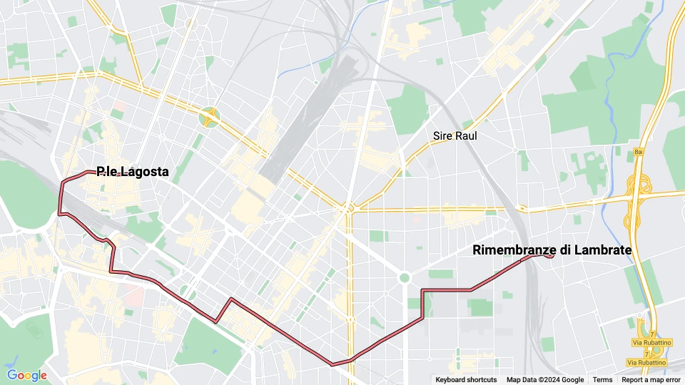 Milan tram line 33: P.le Lagosta - Rimembranze di Lambrate route map