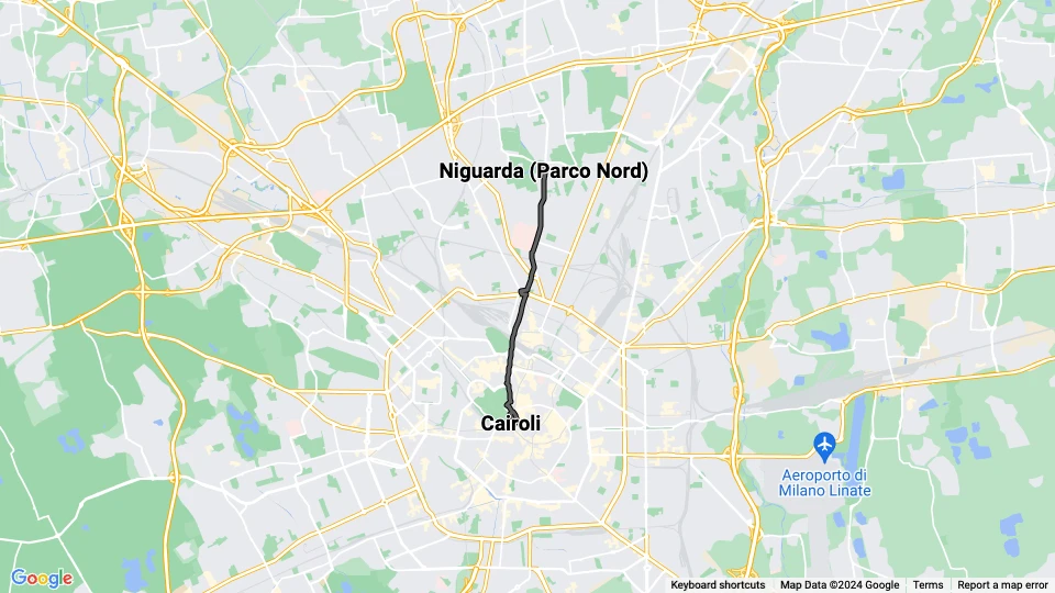 Milan tram line 4: Niguarda (Parco Nord) - Cairoli route map