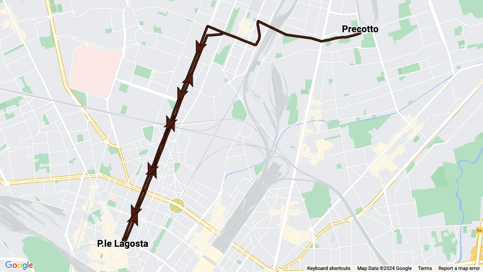 Milan tram line 7: P.le Lagosta - Precotto route map
