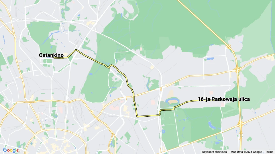 Moscow tram line 11: 16-ja Parkowaja ulica - Ostankino route map