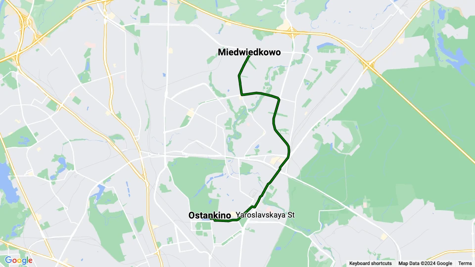 Moscow tram line 17: Ostankino - Miedwiedkowo route map