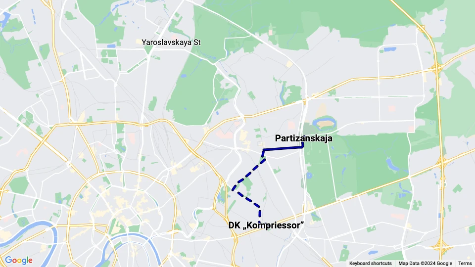 Moscow tram line 32: Partizanskaja - DK „Kompriessor” route map