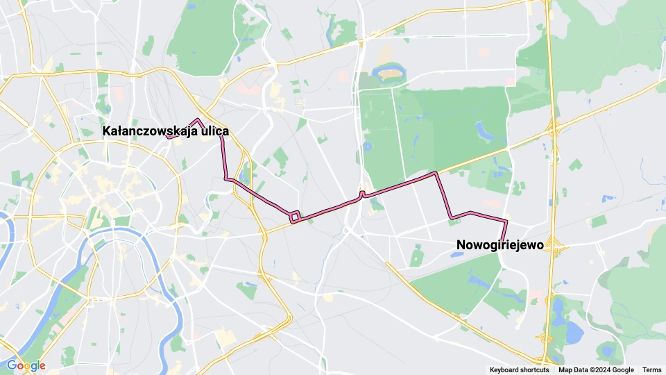 Moscow tram line 37: Kałanczowskaja ulica - Nowogiriejewo route map