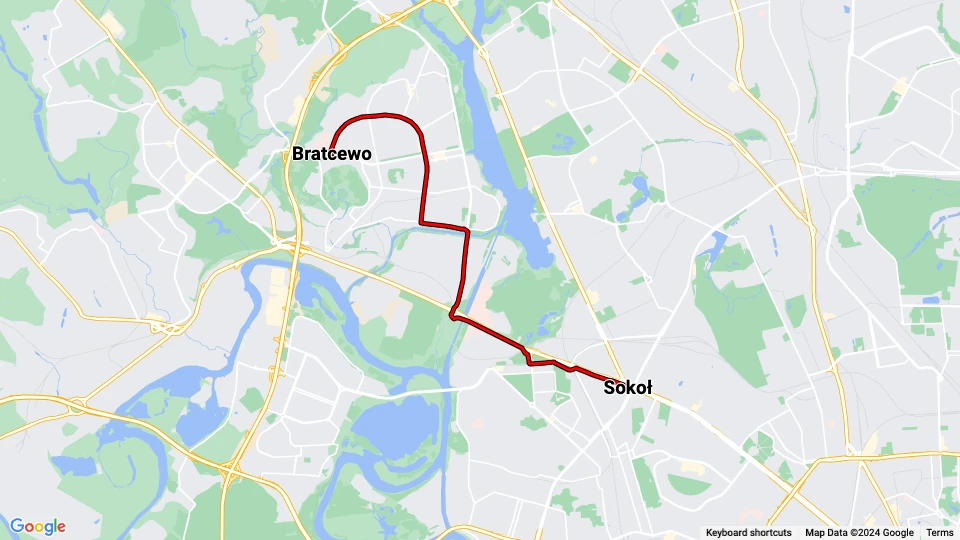 Moscow tram line 6: Sokoł - Bratcewo route map