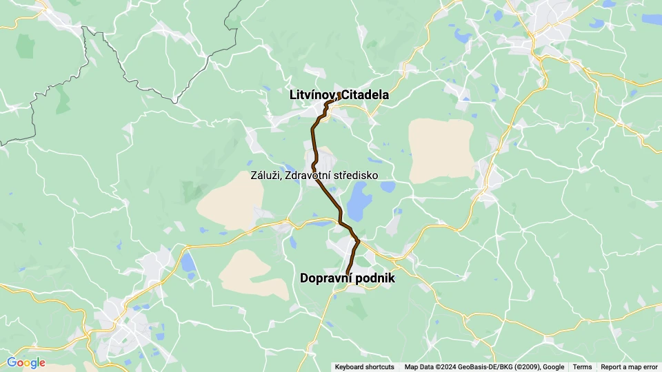 Most tram line 4: Litvínov, Citadela - Dopravní podnik route map