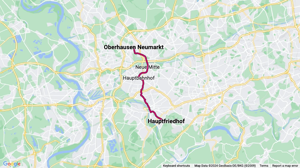Mülheim regional line 112: Hauptfriedhof - Oberhausen Neumarkt route map