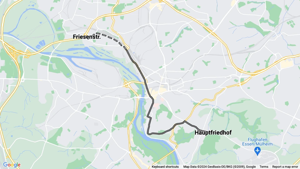 Mülheim tram line 110: Hauptfriedhof - Friesenstr. route map