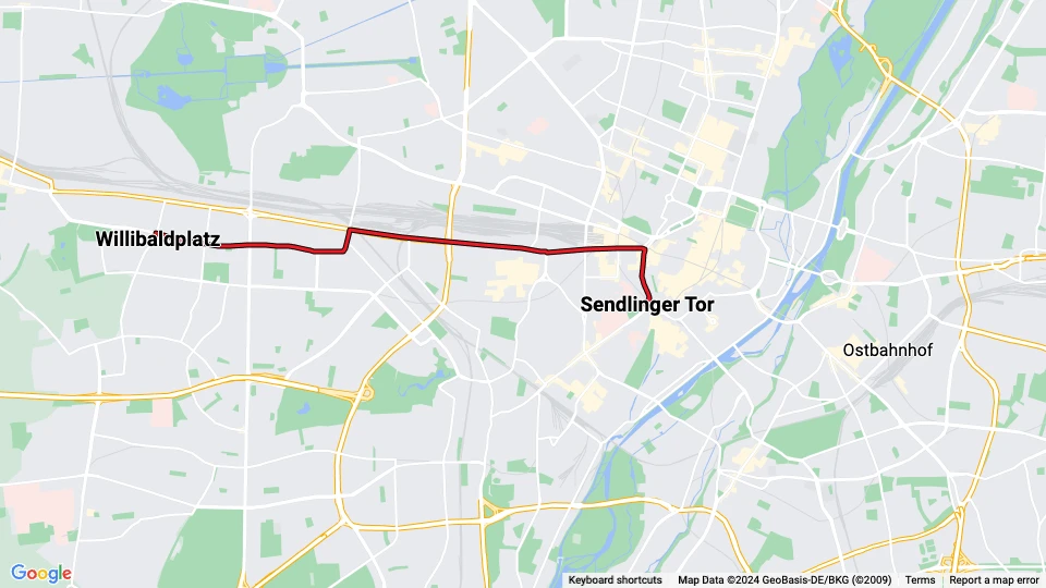Munich extra line 29: Willibaldplatz - Sendlinger Tor route map