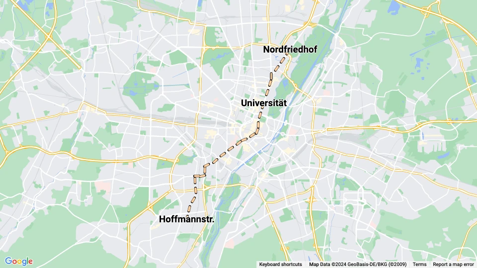 Munich extra line E6: Nordfriedhof - Hoffmannstr. route map